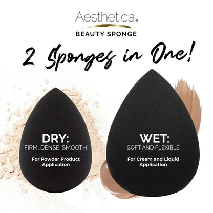 Aesthetica Cosmetics Beauty Sponge Blender - Latex Free and Vegan Makeup Sponge Blender - For Powder, Cream or Liquid Application - One Piece Make Up Sponge 1 Count (Pack of 1)